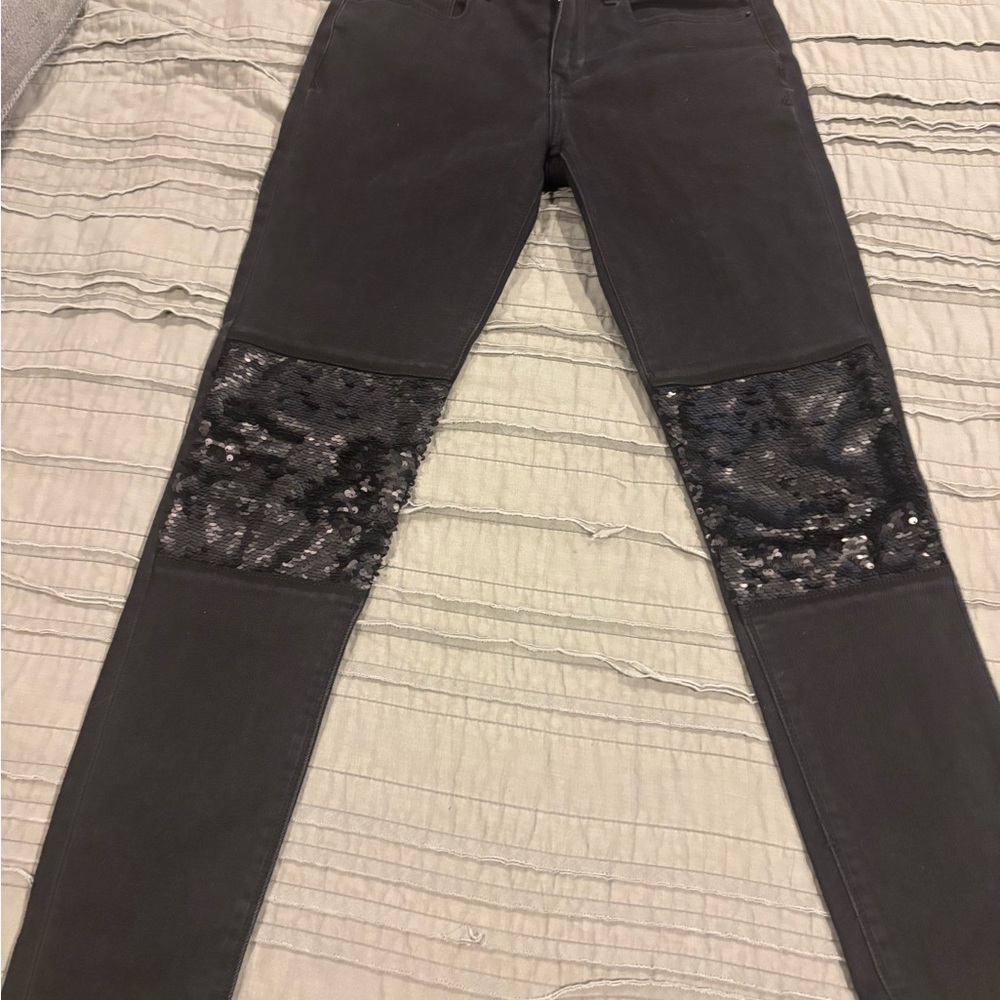 Express Black Sequin Patch Jeggings - image 1